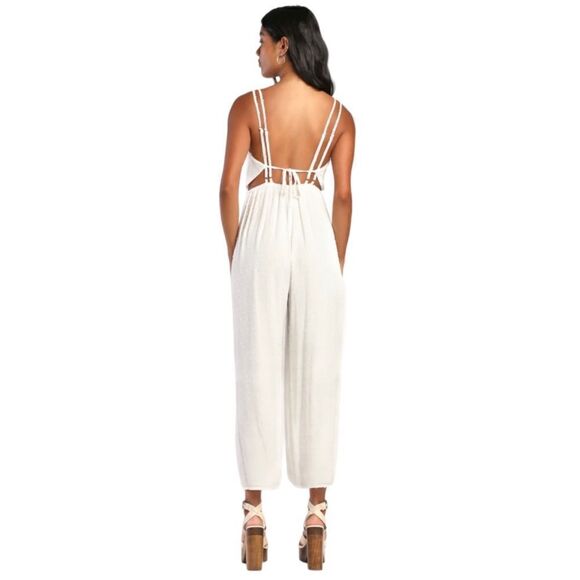 Lulus Ivory Swiss Dot Backless Jumpsuit Large - Picture 2 of 5